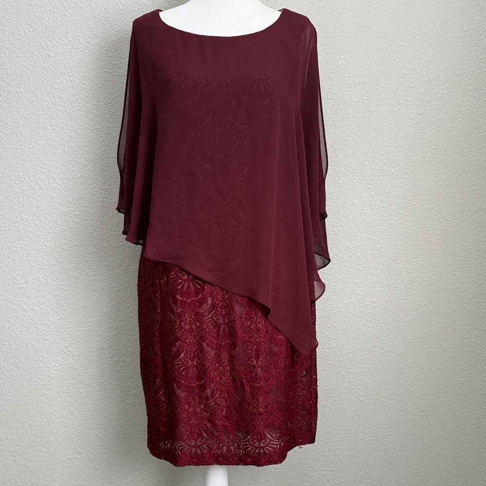 Connected Apparel Burgundy Asymmetrical Lace Dress